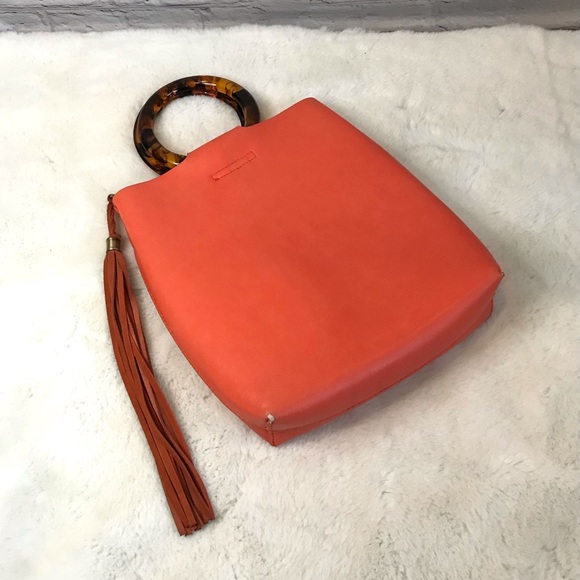 Anthropologie Lucite Handle Orange Tote Bag - Picture 2 of 9